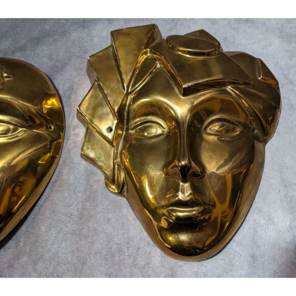 Vintage 80s Gold Masquerade Ceramic Decor Mask Faces - Picture 9 of 12